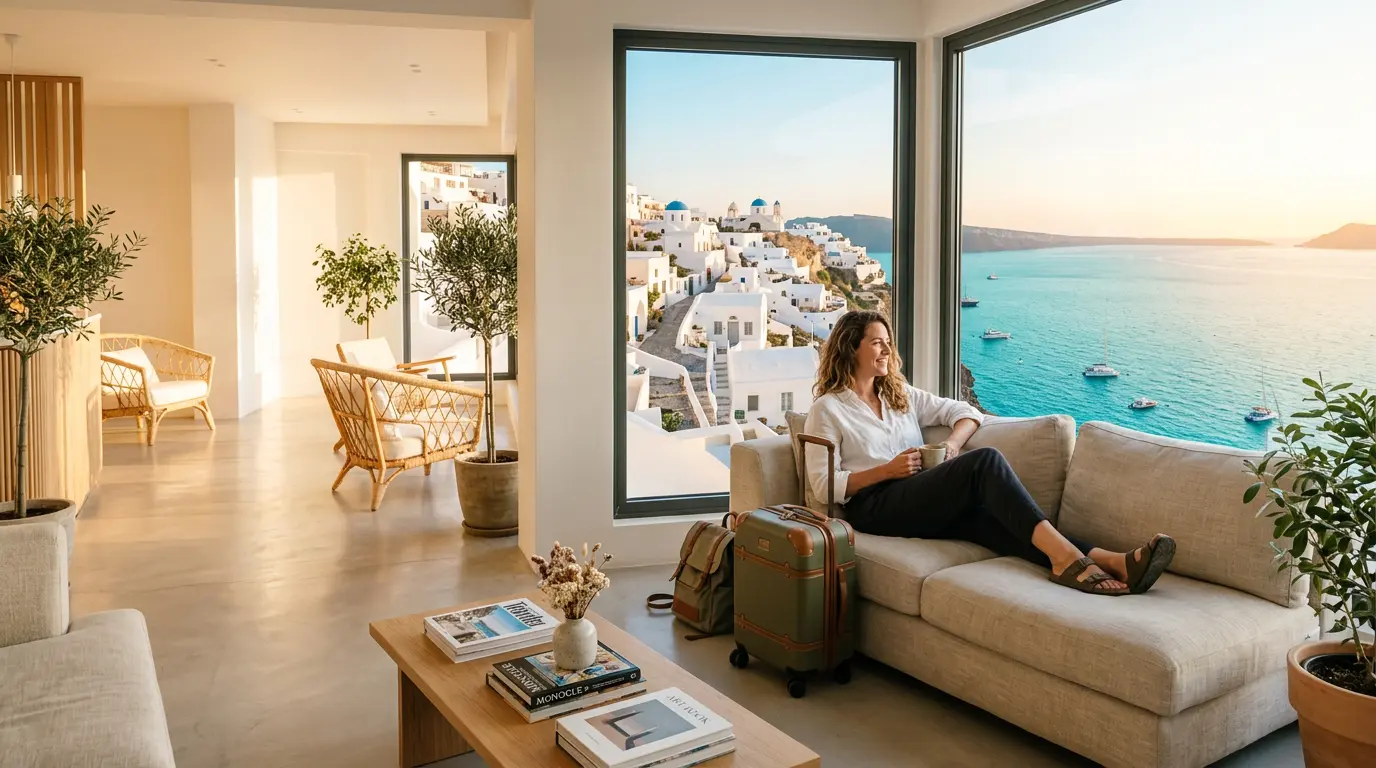 A patient relaxing in a sea-view clinic lounge